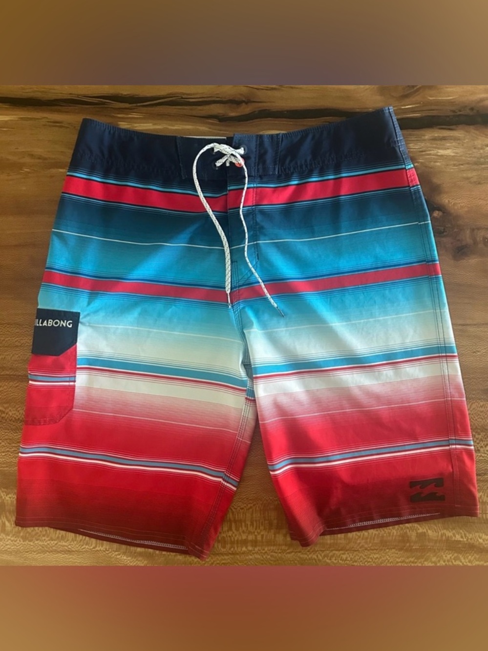 Billabong Men's Platinum X Red, Teal & Navy Striped Board Shorts Swim Trunks